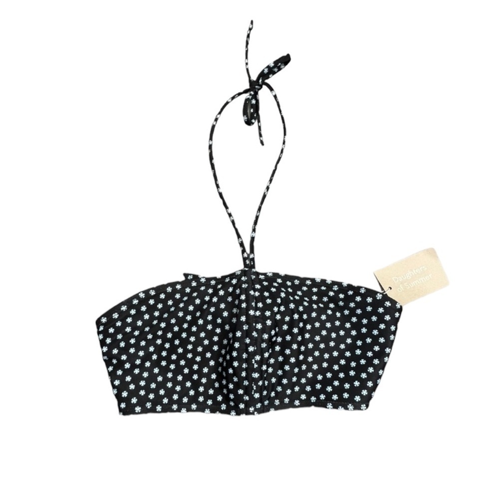NWT Daughters of Summer Black Floral Print Adjustable Bikini Top - Size XS